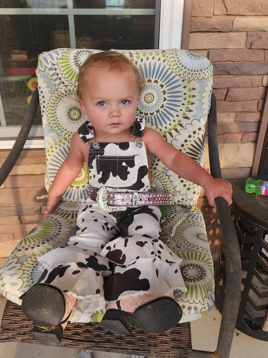 Baby Girls Cowhide Print Bib Bell Overall Jumpsuits
