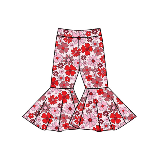 Baby Girls Red Pink Flowers Valentines Flare Bell Pants Preorder(moq 5)