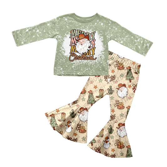 Baby Girls Merry Christmas Santa Tee Top Pants Clothes Sets preorder(moq 5)