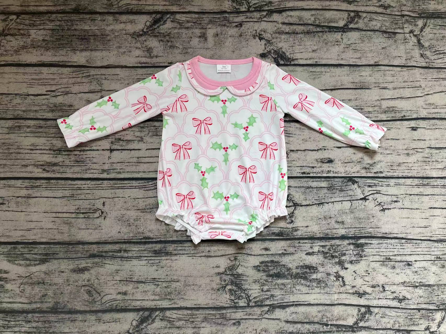 Christmas Baby Girls Pink Bows Long Sleeve Rompers