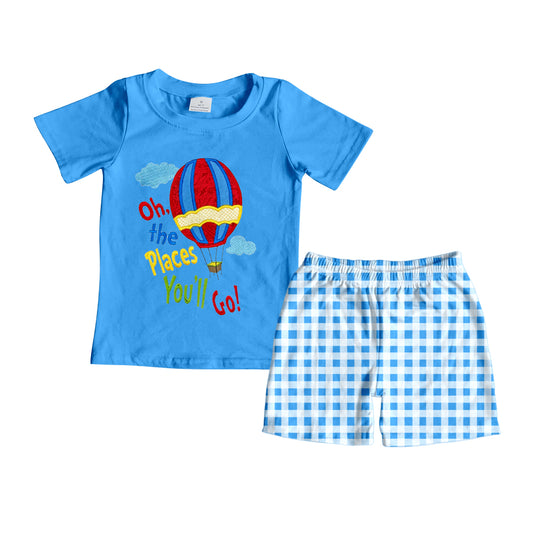 Baby Boys Balloon Tee Shirts Blue Checkered Shorts Clothes Sets Preorder(moq 5)