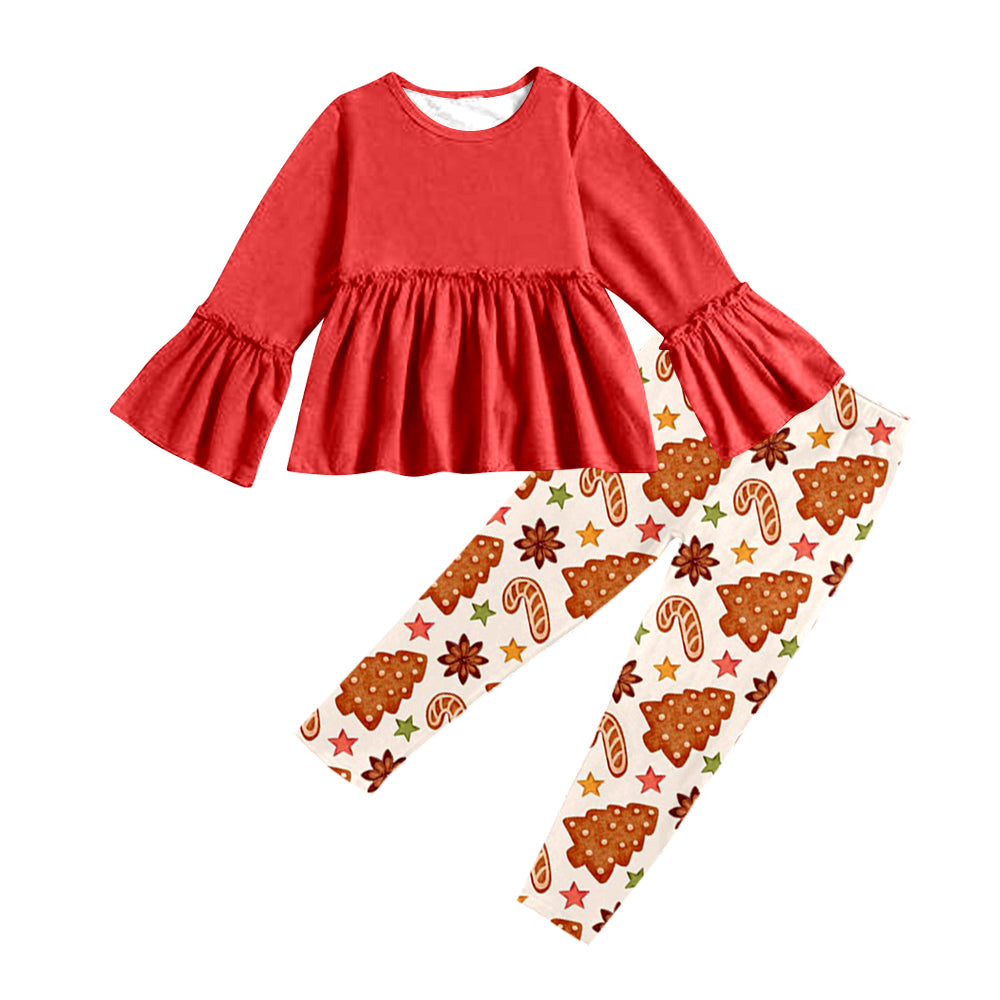 Baby Girls Red Tunic Long Sleeve 2pcs Christmas Tree Legging Clothing Sets preorder(moq 5)