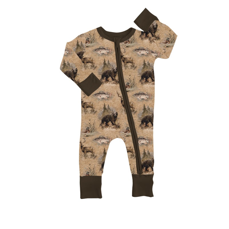 Baby Infant Boys Forest Deer Hunting Long Sleeve Rompers preorder(moq 5)