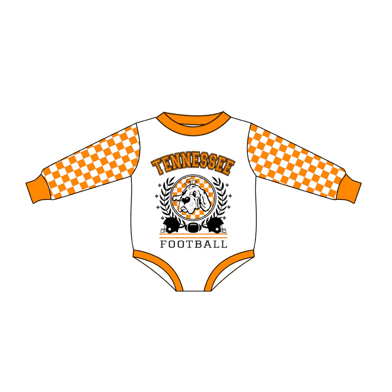 Baby Infant Girls Football Team Orange Checkered Long Sleeve Rompers preorder(moq 5)