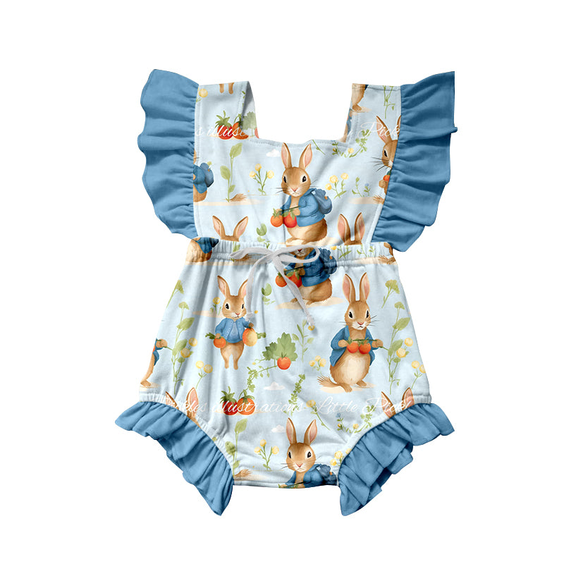 Baby Infant Girls Ruffle Easter Rabbit Sleeveless Rompers preorder(moq 5)