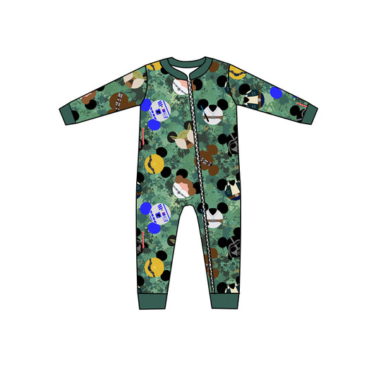 Baby Girls Green Cartoon Zip Long Sleeve Rompers preorder(moq 5)