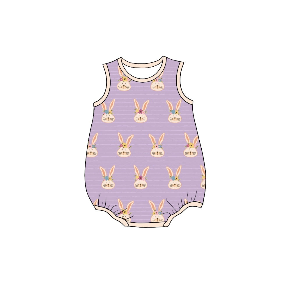 Baby Girls Purple Rabbit Easter Sleeveless Rompers preorder(moq 5)