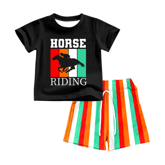 Baby Boys Horse Riding Top Tee Shirt Summer Western Shorts Clothes Sets preorder(moq 5)