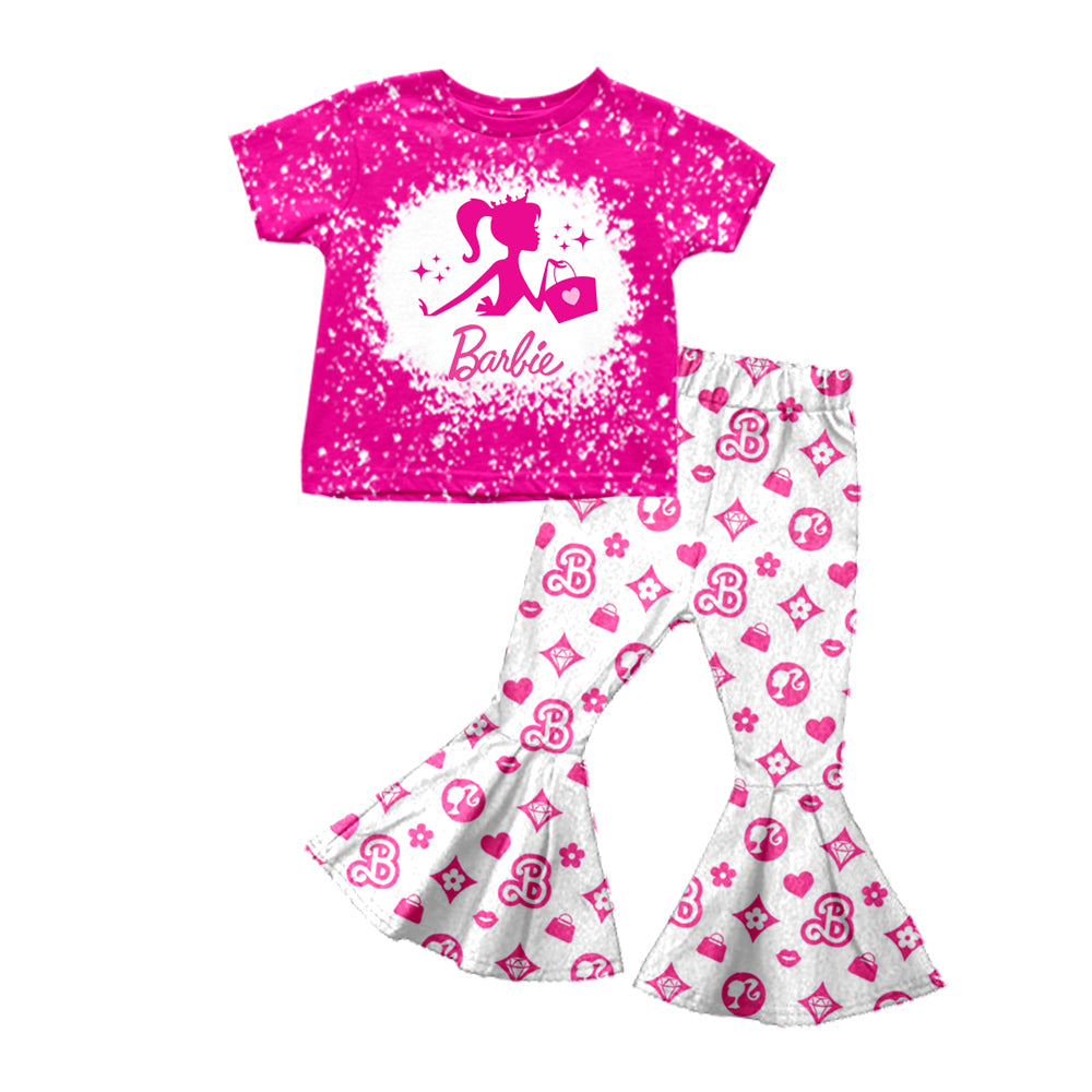 Baby Girls Doll Short Sleeve Pink Tee Bell Bottom Pants Clothes Sets preorder(moq 5)