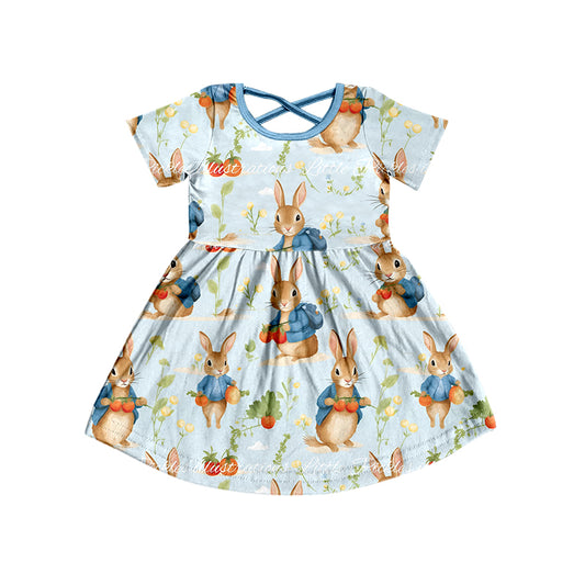 Baby Girls Easter Rabbit Short Sleeve Knee Length Dresses Preorder(moq 5)