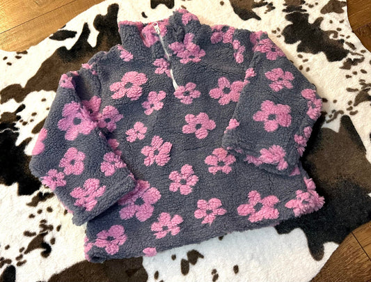 Baby Girls Grey Pink Flowers Thick Pullovers Tops