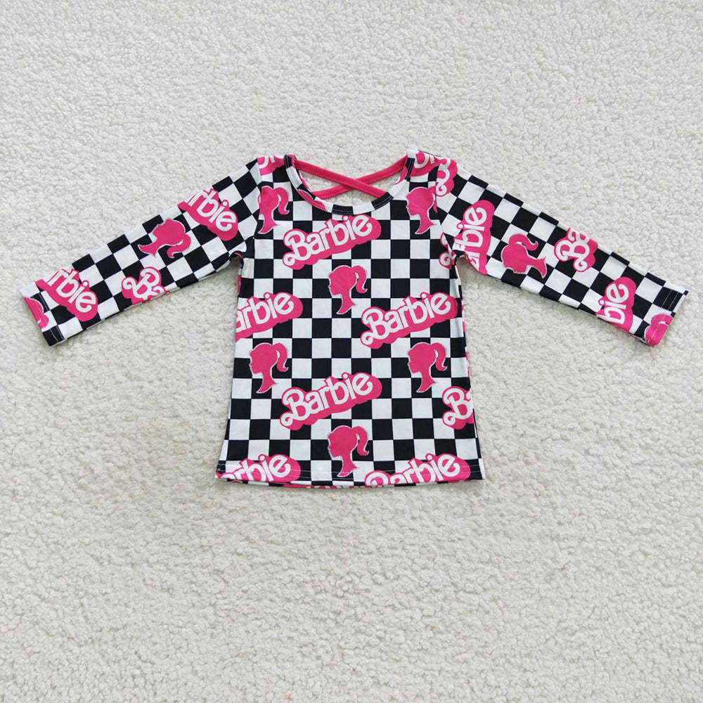 Baby Girls Hotpink Doll Checkered Long Sleeve T-Shirts Tops