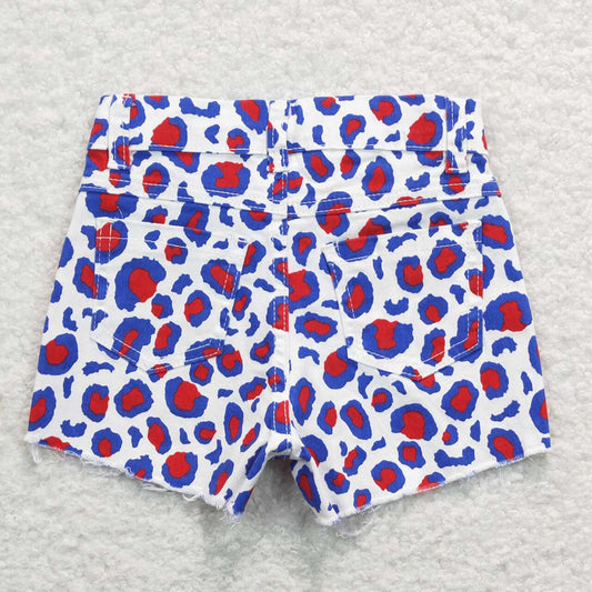 Baby Girls 4th Of July Red Blue Leopard Denim Shorts