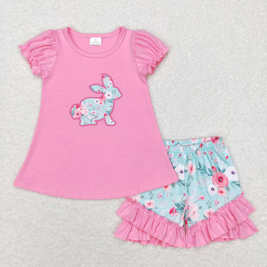 Baby Girls Easter Floral Rabbit Tunic Ruffle Shorts Clothes Sets