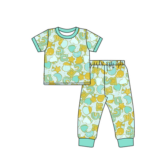 Baby Boys Green Short Sleeve Tee St Patrick Day Pants Clothing Sets Preorder(moq 5)