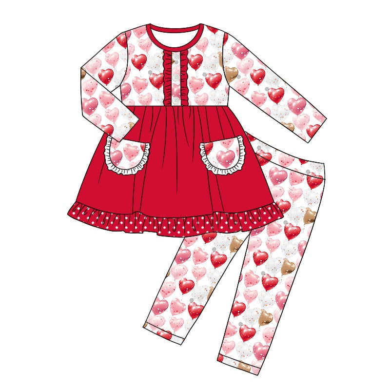 Baby Girls Hearts Pocket Tunic Top Valentines Pants Clothes Sets preorder(moq 5)