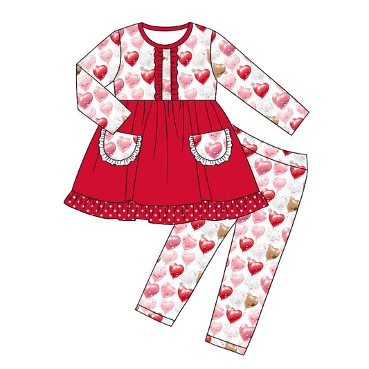 Baby Girls Hearts Pocket Tunic Top Valentines Pants Clothes Sets preorder(moq 5)