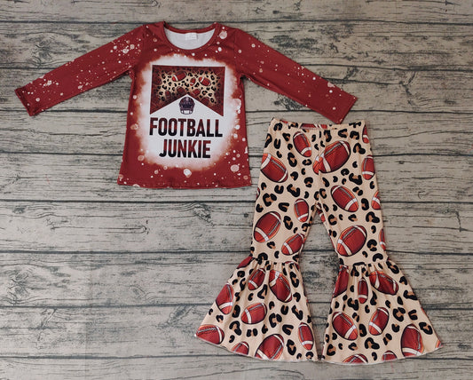 Baby Girls Football Leopard Bleached Shirt Bell Pants Clothes Sets