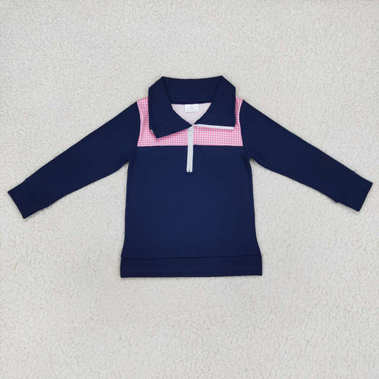 Baby Girls Navy Long Sleeve Elbow Pullover Tee Shirt Tops