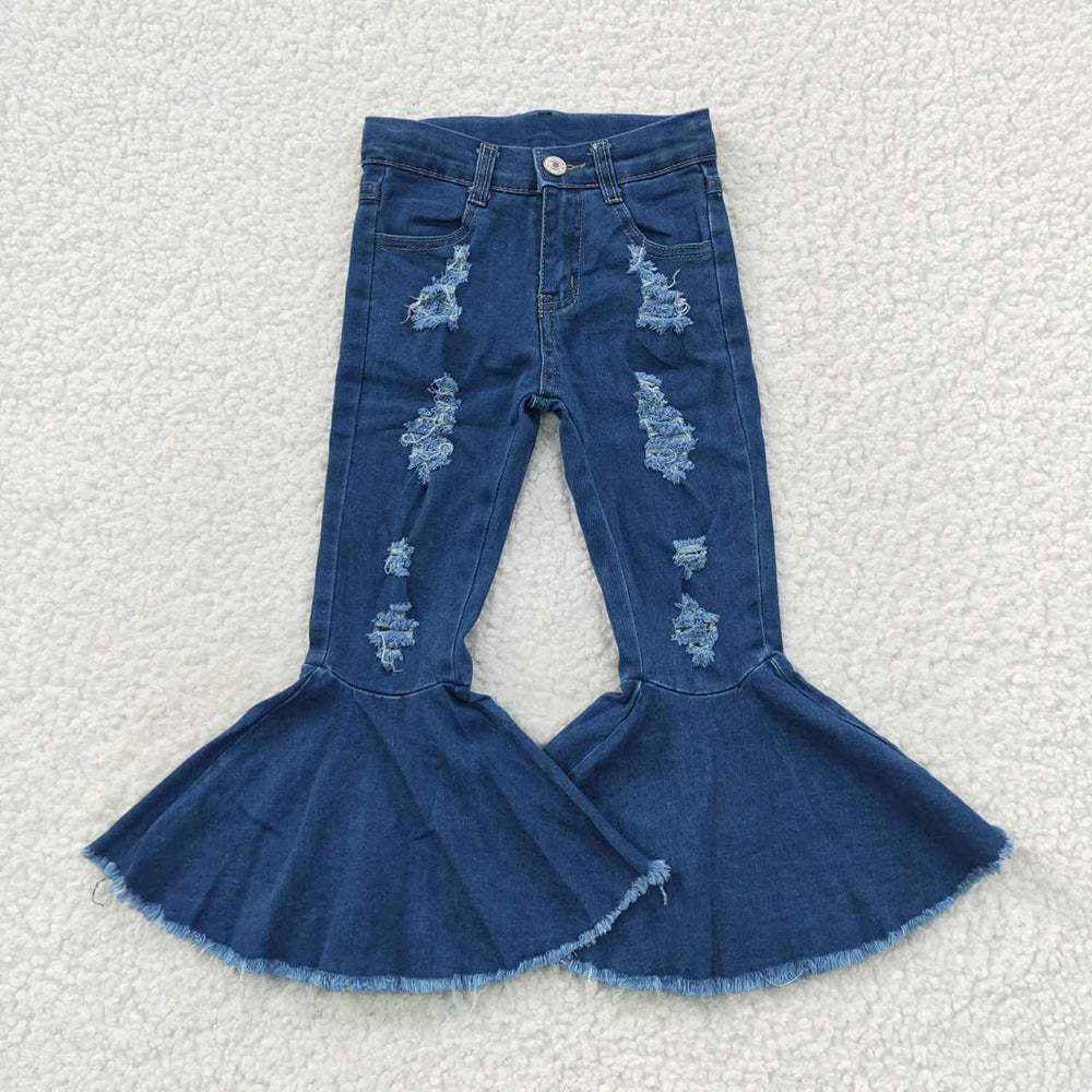 Baby Girls Navy Distressed Denim Bell Pants