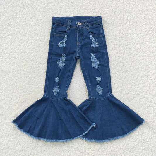 Baby Girls Navy Distressed Denim Bell Pants