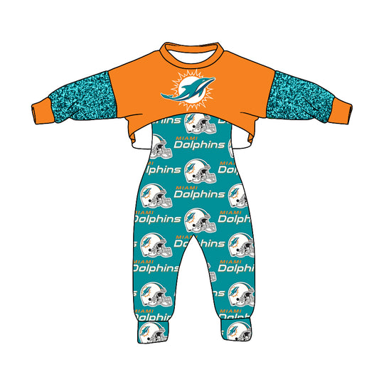 Baby Girls Dolphins Team Top 2pcs Jumpsuits Clothes Sets preorder(moq 5)
