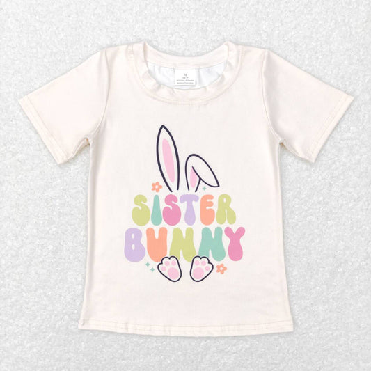 Baby Girls Sister Bunny Easter Short Sleeve Shirt Tops