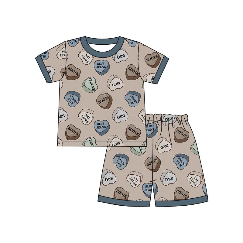 Baby Boys Western Hearts Top Shorts Pajamas Sets preorder(moq 5)