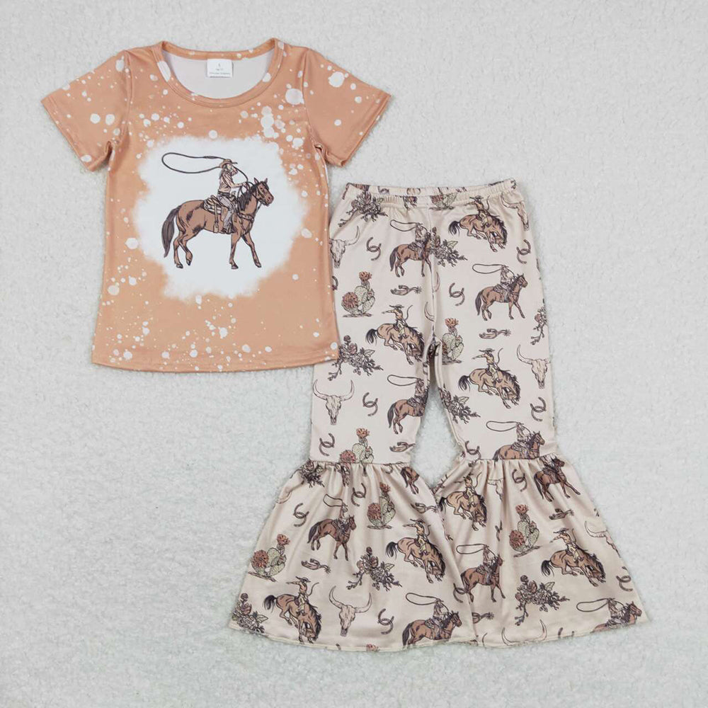 Baby Girls Rodeo Western Shirts Top Horse Bell Pants Clothes Sets