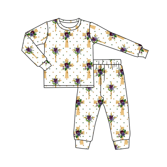 Baby Girls Easter Cross Tee Tops Pants Pajamas Clothes Sets preorder(moq 5)