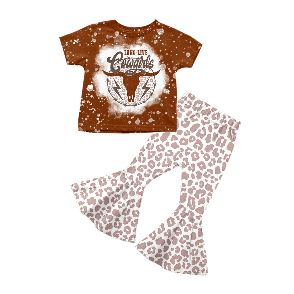 Baby Girls Western Cowgirl Brown Leopard Bell Pants Sets preorder(moq 5)