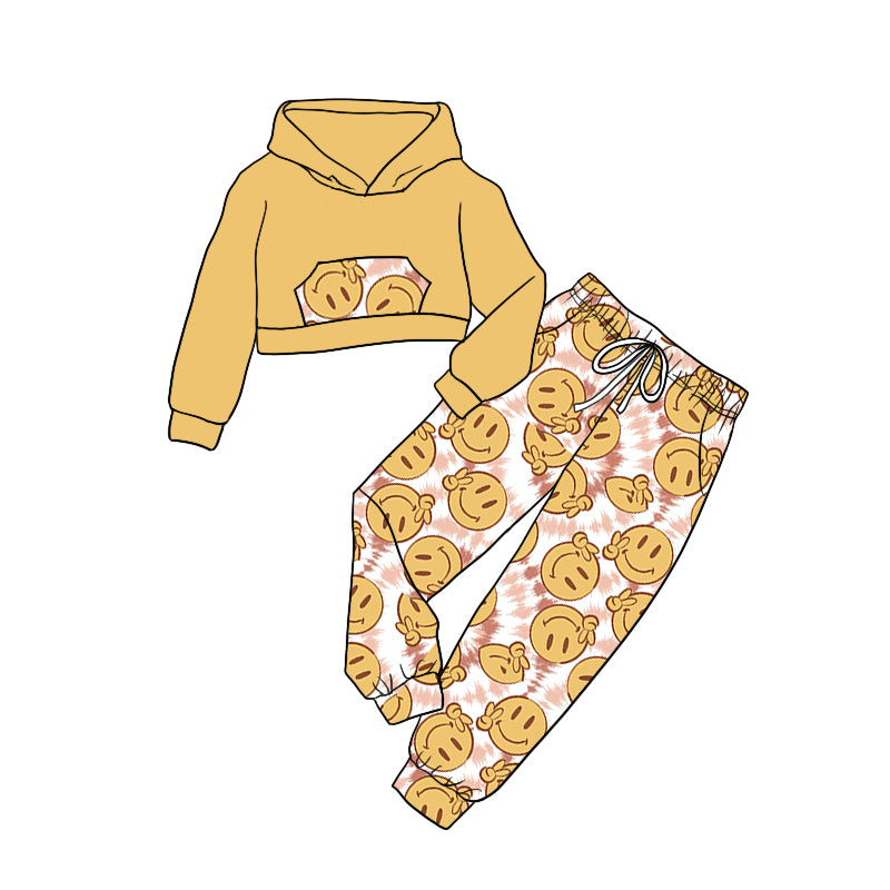Baby Girls Hooded Smile Top Pants Clothes Sets preorder(moq 5)