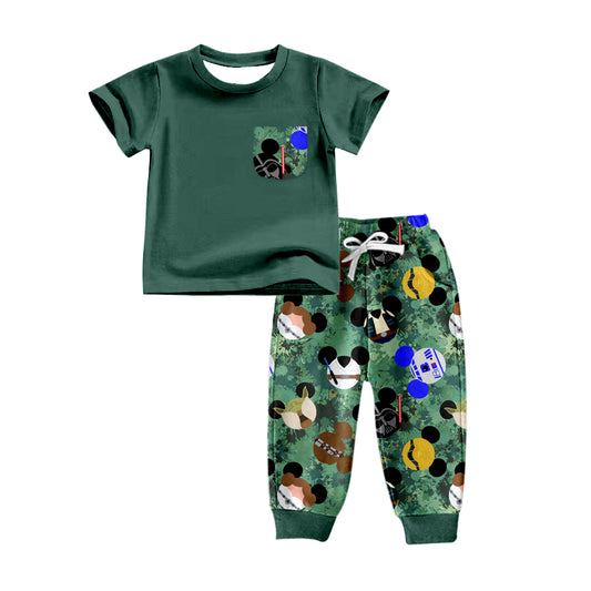 Baby Boys Green Cartoon Tee Shirt Pants Clothes Sets preorder(moq 5)