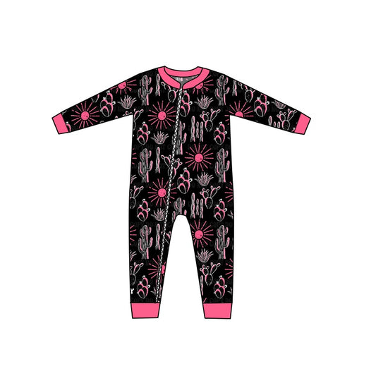 Baby Infant Black Western Cactus Zip Long Sleeve Rompers preorder(moq 5)