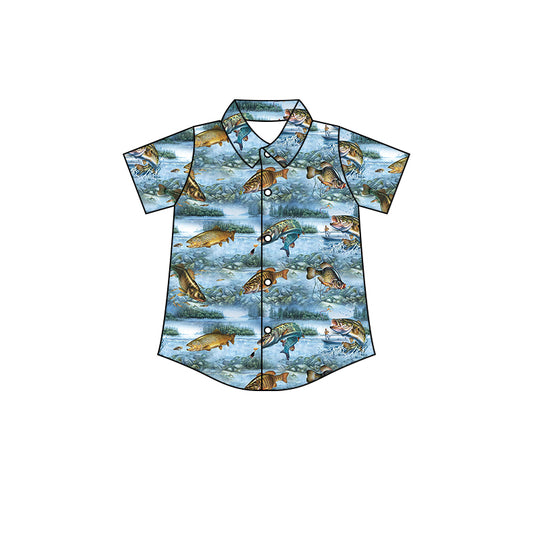 Baby Boys Fishes Blue Buttons Short Sleeve Tee Shirts Tops preorder(moq 5)