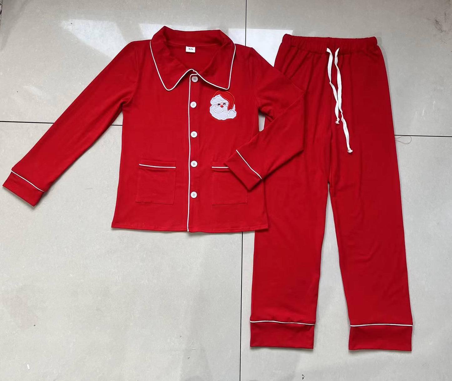 Adult Men Christmas Santa Red Color Pocket Top Pajamas Clothes Sets