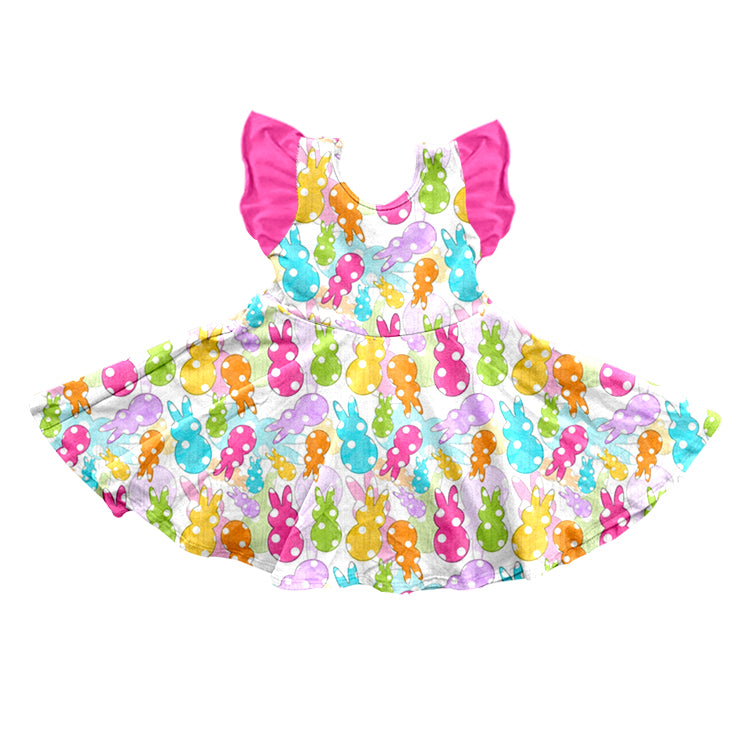 Baby Girls Easter Pink Bunny Flutter Sleeve Knee Length Dresses Preorder(moq 5)