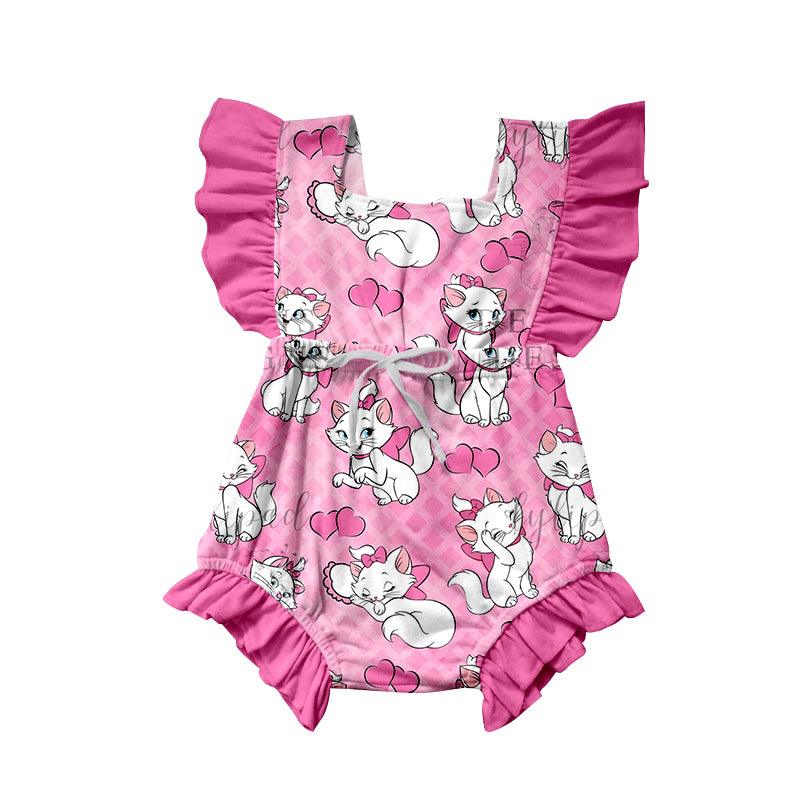 Baby Infant Girls Ruffle Cats Valentines Sleeveless Rompers preorder(moq 5)