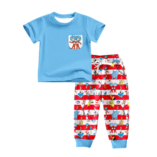 Baby Boys Short Sleeve Tee Shirt Dr Reading Stripes Pants Clothes Sets preorder(moq 5)