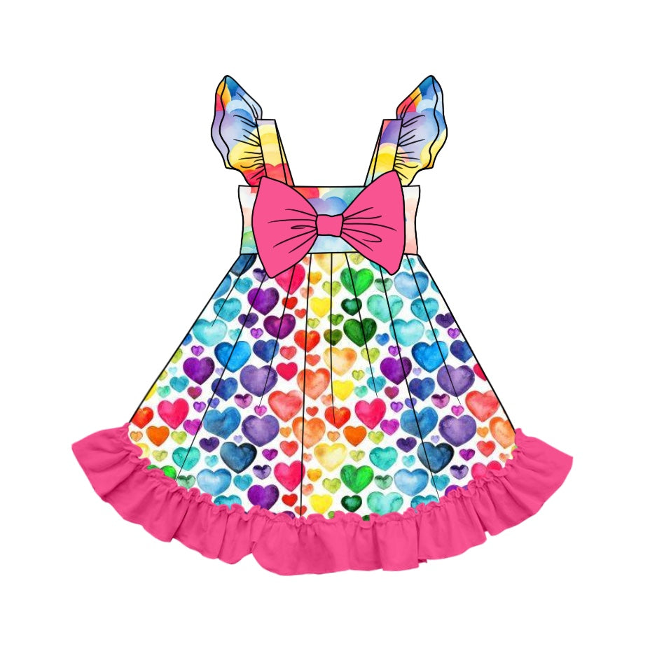 Baby Girls Colorful Hearts Bow Knee Length Dresses Preorder(moq 5)