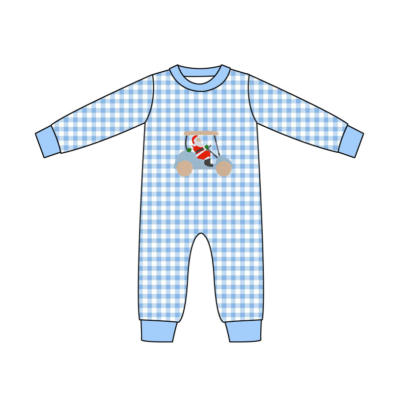 Baby Infant Boys Christmas Santa Cars Checkered Long Sleeve Rompers preorder(moq 5)