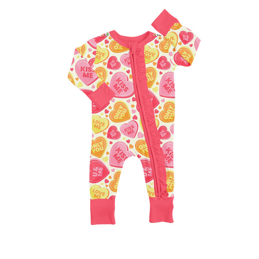 Baby Girls Valentines Pink Hearts Zip Long Sleeve Rompers preorder(moq 5)