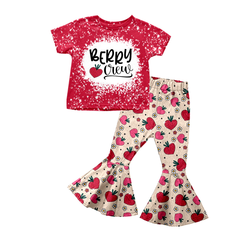 Baby Girls Red Berry Top Flare Pants Clothes Sets preorder(moq 5)