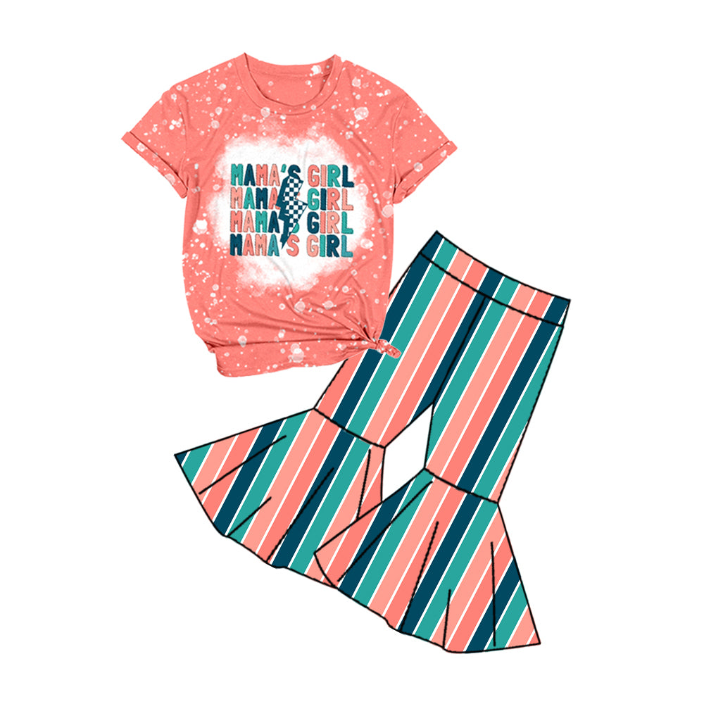 Baby Girls Mama's Girl Short Sleeve Tee Shirt Stripes Flare Pants Clothes Sets preorder(moq 5)