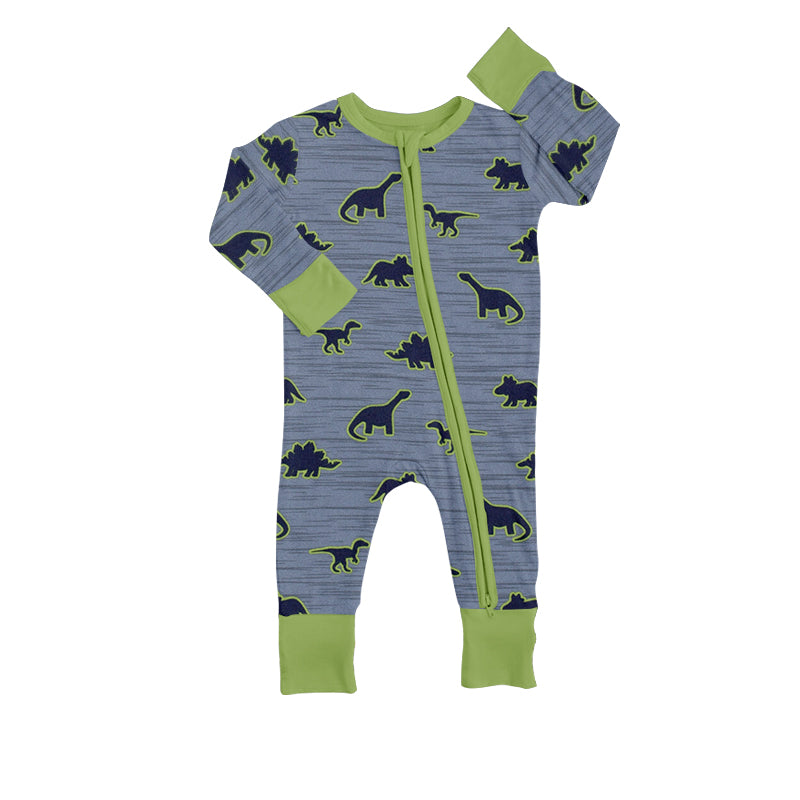 Baby Boys Green Dinosaur Long Sleeve Zip Rompers preorder(moq 5)