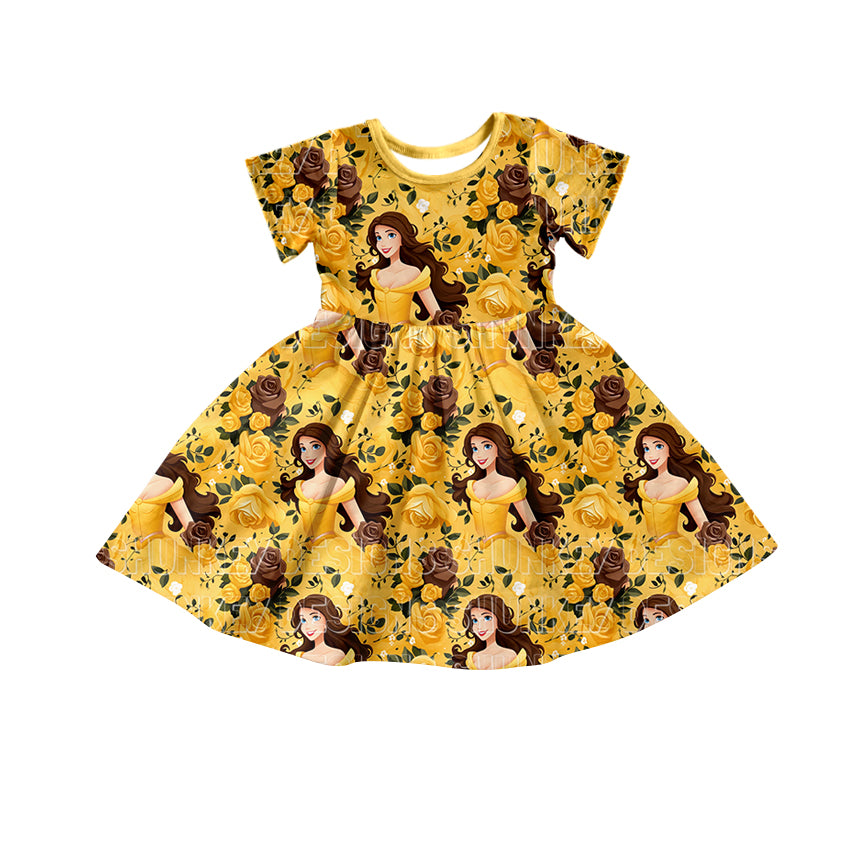 Baby Girls Princess Yellow Short Sleeve Knee Length Dresses preorder(moq 5)