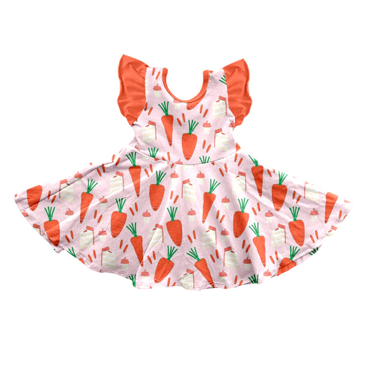 Baby Girls Easter Carrot Straps Flutter Sleeve Dresses preorder(moq 5)