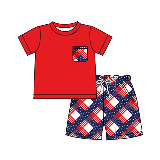 Baby Girls Red Pocket Shirts 4th Of July Shorts Clothes Sets preorder(moq 5)