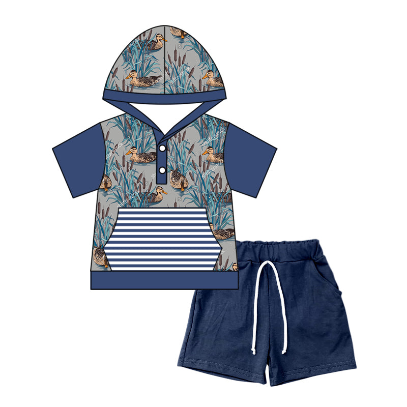 Baby Boys Duck Summer Hooded Shirt Navy Shorts Clothes Sets Preorder(moq 5)