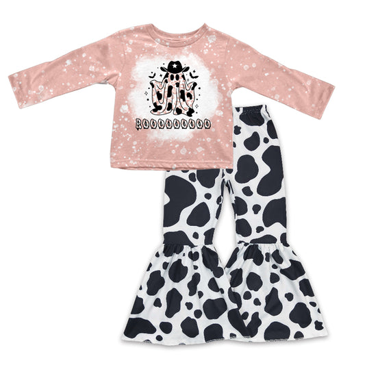 Baby Girls Pink Ghost Boo Tee Shirt Bell Pants Clothes Sets preorder(moq 5)